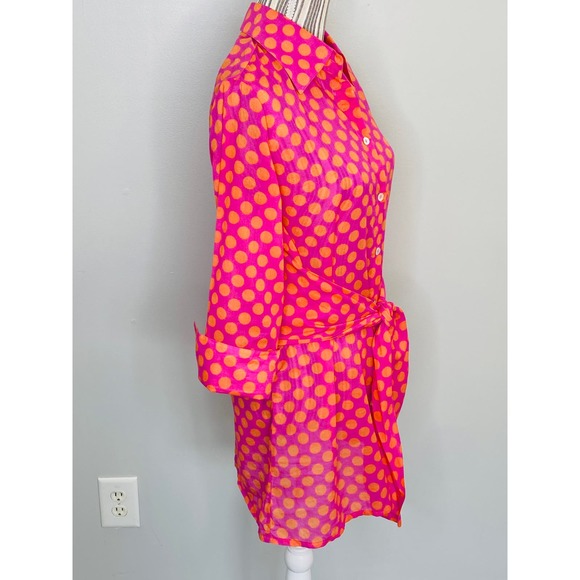 Farinaz Taghavi Polka Dot Tie Front Button Down Tunic Women 12 Maximalist Resort - Picture 5 of 11